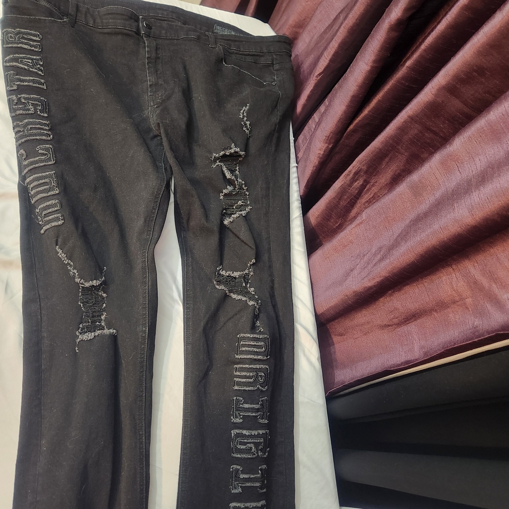 Rockstar Original Distressed Black Jeans Size 44 Embroidered